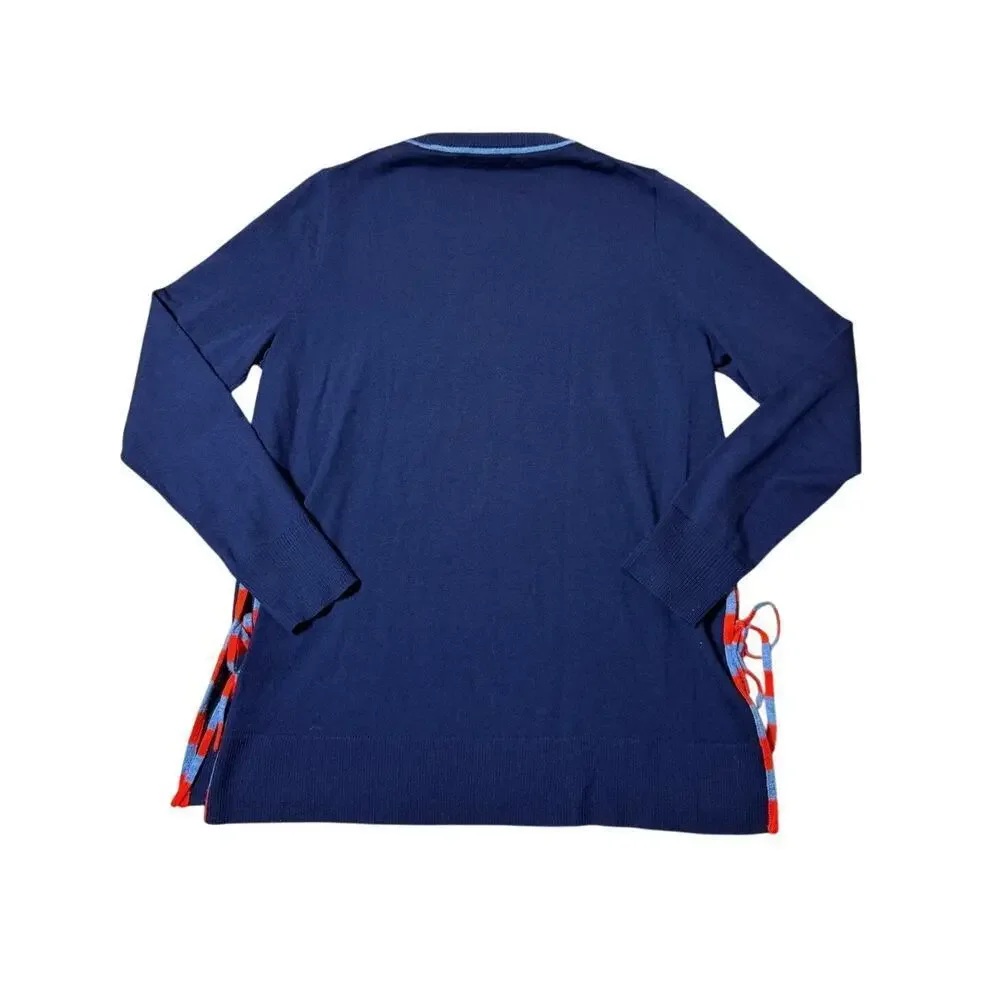 J. CREW Navy Blue, Side tie sweater, Size Medium, 100% Merino Wool